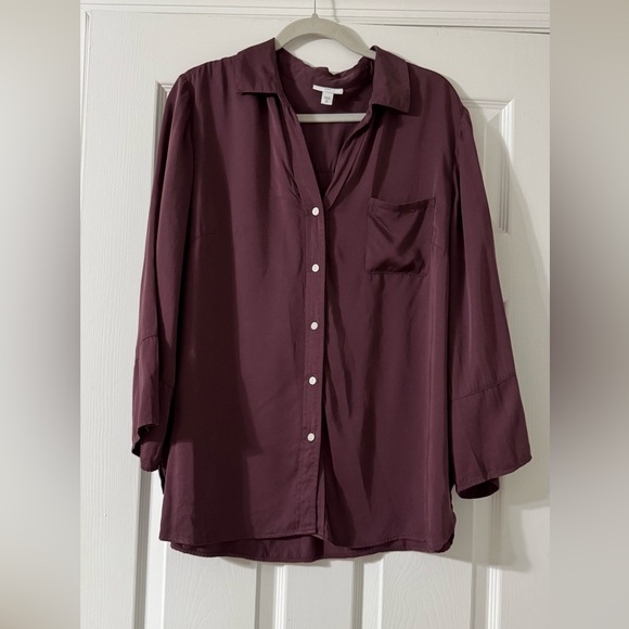 J.Jill Button Down Shirt Blouse XL Tall Dark Fig Purple Collared Top Classic - Picture 2 of 7